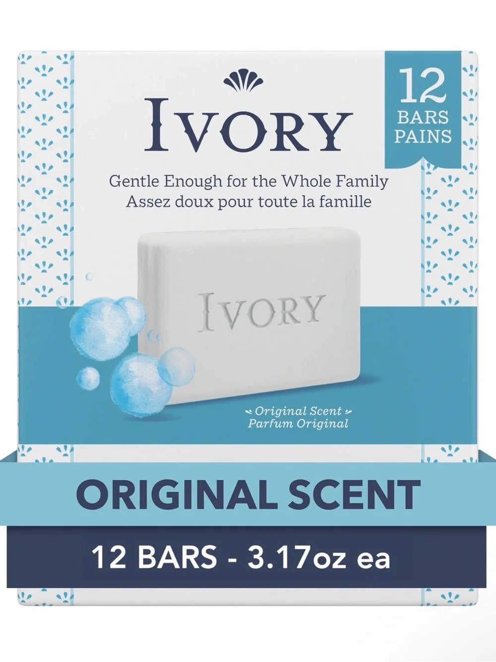 Ivory Gentle Bar Soap, Original Scent 3.17 oz, 12 Count Family Pack